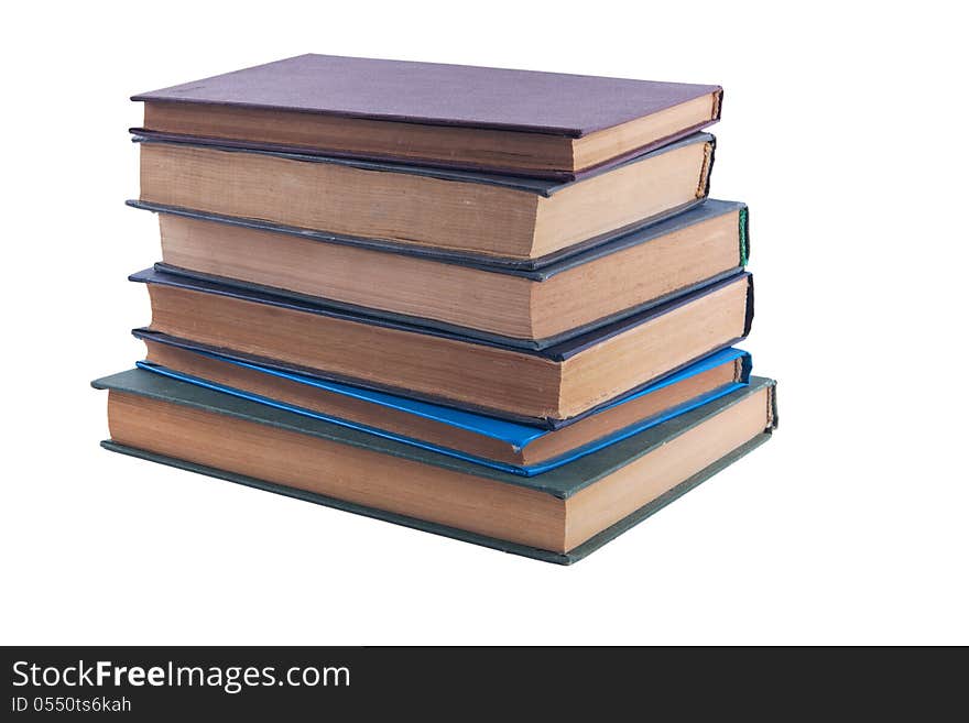 Pile of old books isolated over white background