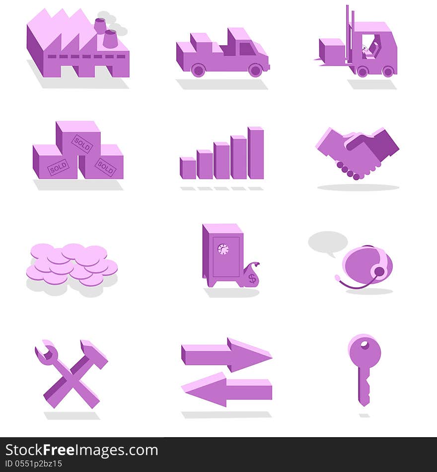 A set of violet icons about finance and industry. A set of violet icons about finance and industry.