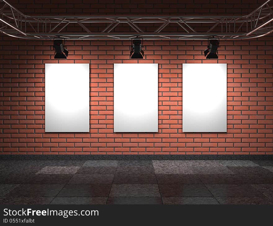 Blank Frames On Bricks Wall.