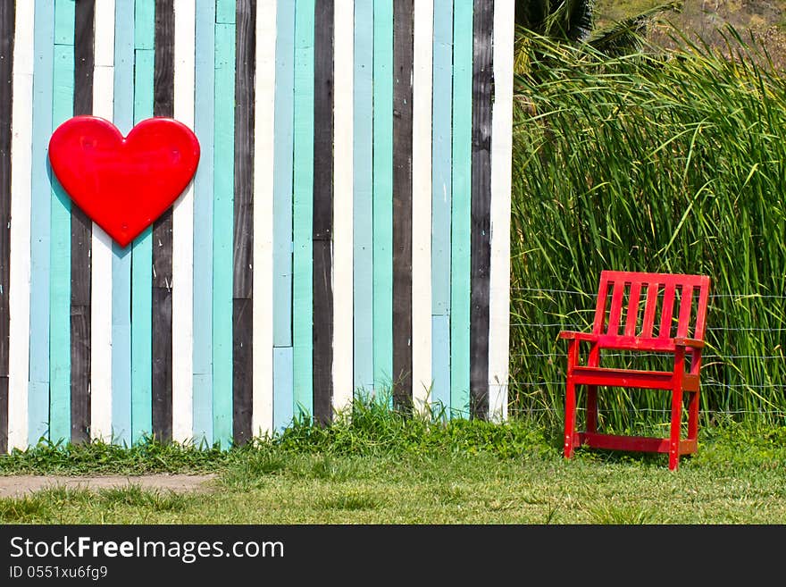 Red Heart and lonely chair