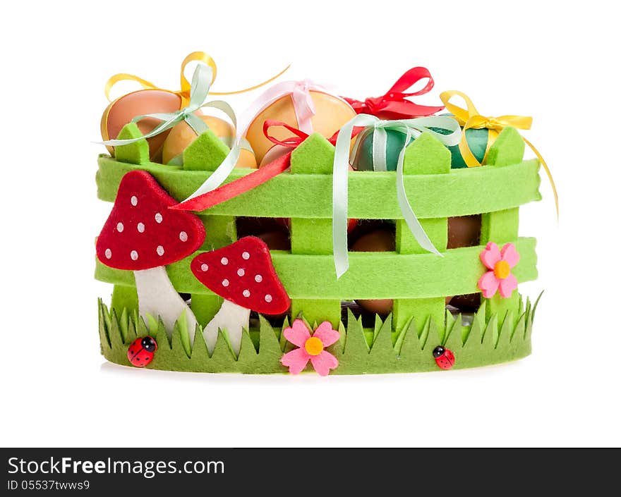 Easter Eggs In The Green Decorative Basket