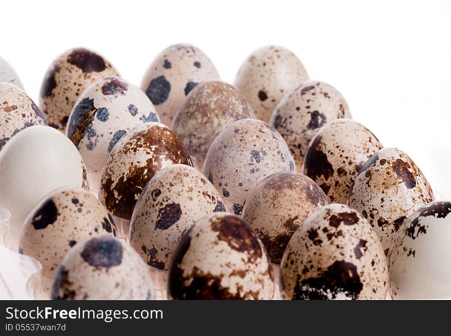 Quail eggs in a number of on white. Quail eggs in a number of on white