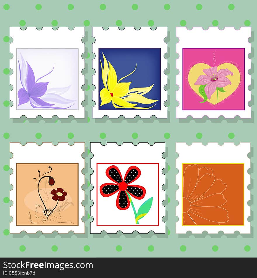 Postage stamps with flowers