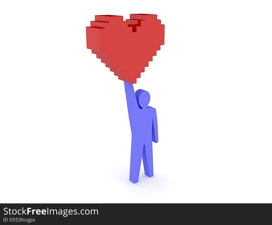 Male figure holding heart. Concept 3D illustration.