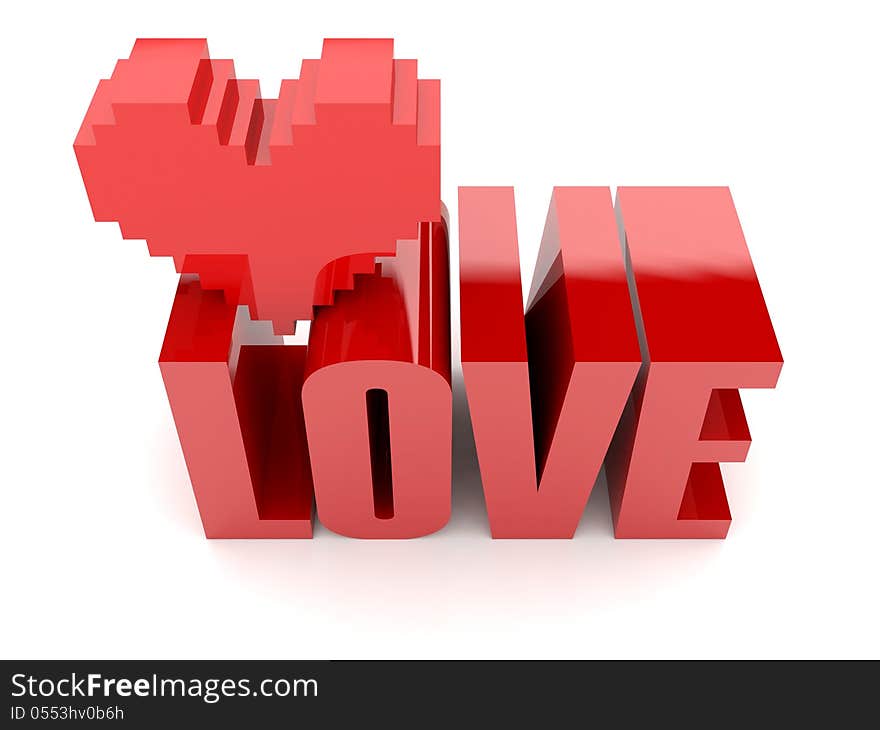 3D text Love and heart.