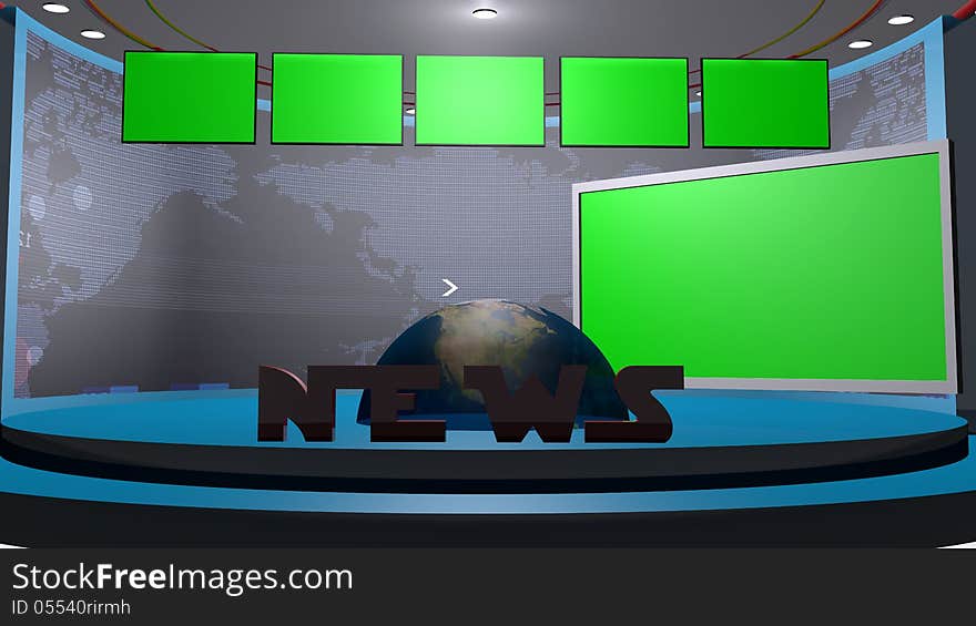 TV set and chroma key background. TV set and chroma key background