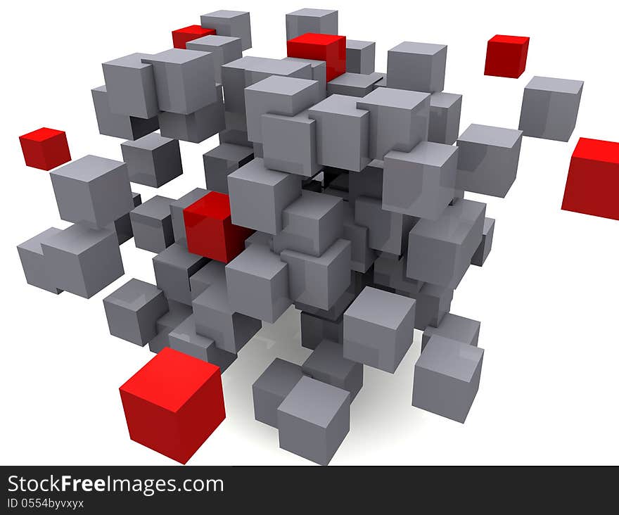 Interconnection cubes in 3d and white background. Interconnection cubes in 3d and white background