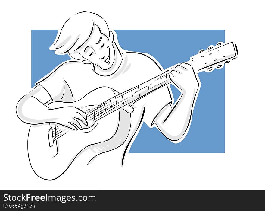 Guy playing the guitar line-art illustration