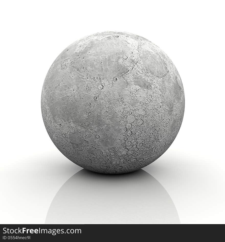 3d moon isolated and white background