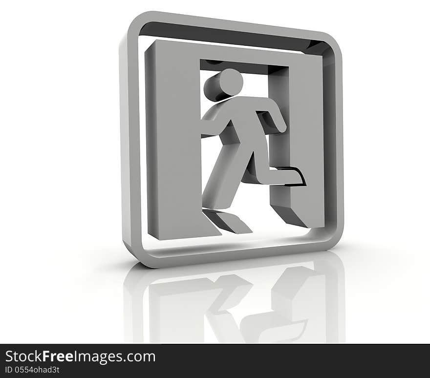 3d exit icon and white background