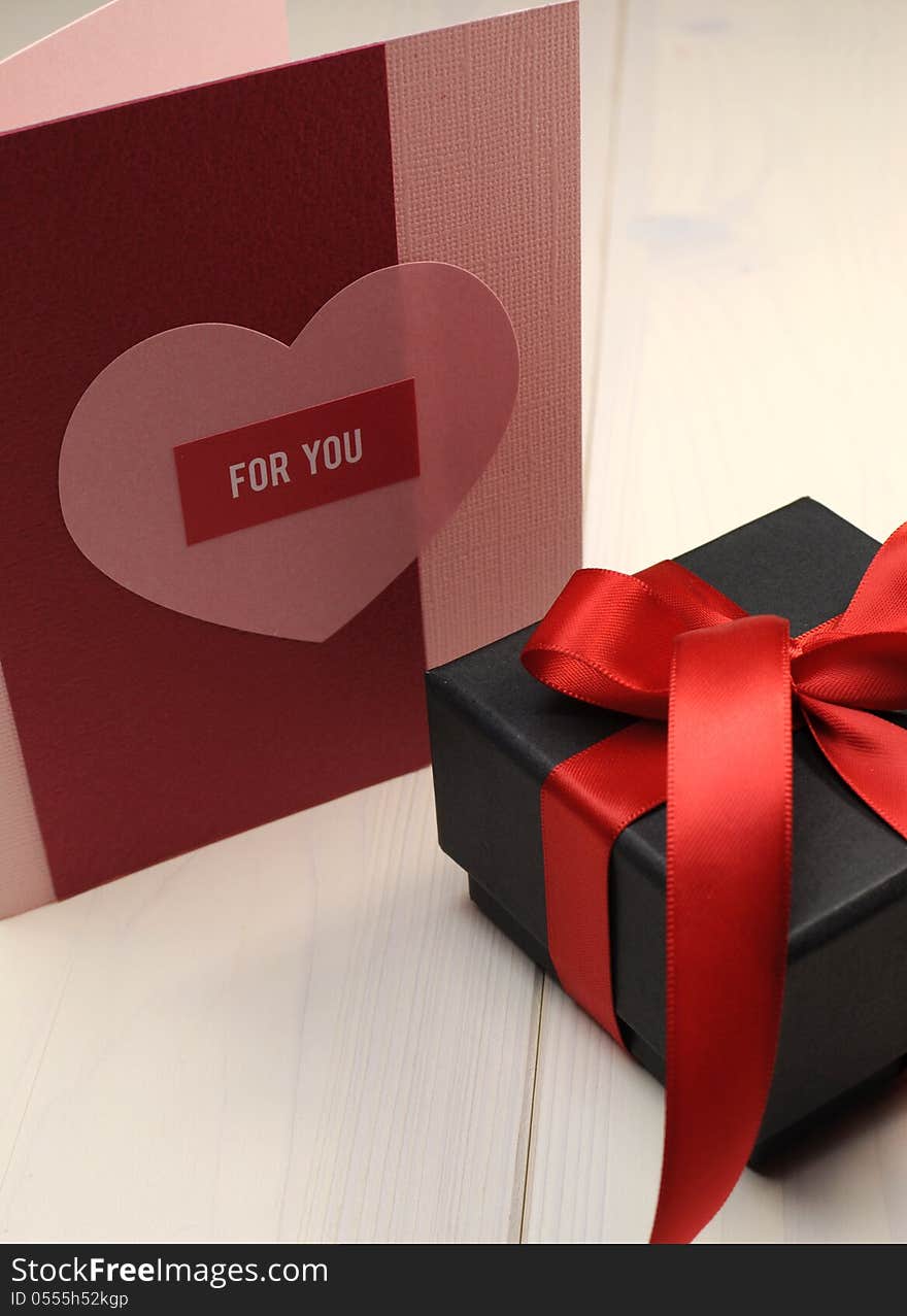 Love theme gift card, For You, with black box gift, vertical.