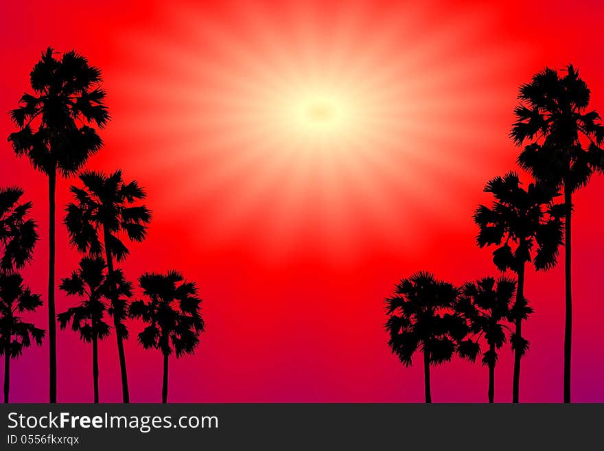 The palms silhouette background computer generated. The palms silhouette background computer generated