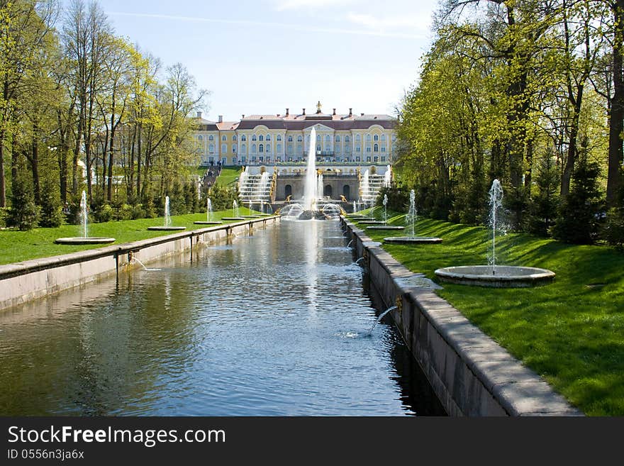 The well-known cascade of fountains of Peterhof. St. Petersburg. Russia. The well-known cascade of fountains of Peterhof. St. Petersburg. Russia.