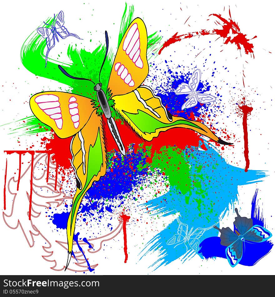 Heel and inkblots of the paint and butterfly