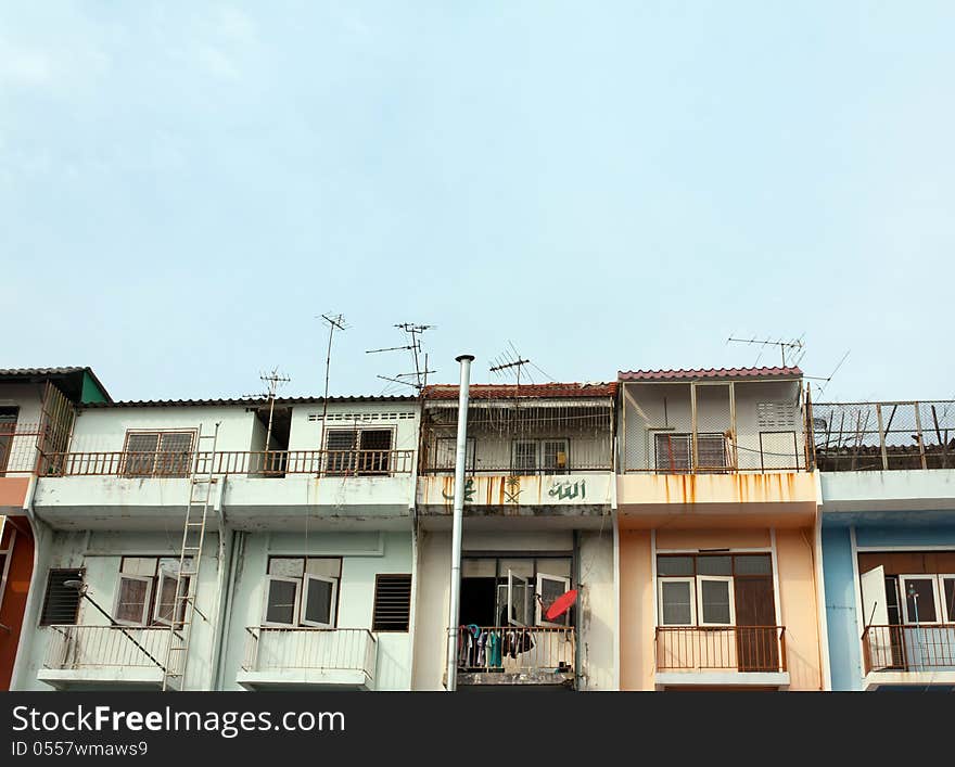 Old  antenna in old Commercial building. Its can see general in Bangkok Thailand