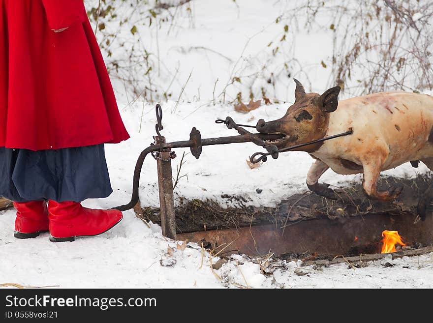 Ukrainian Cossack Fries A Pig