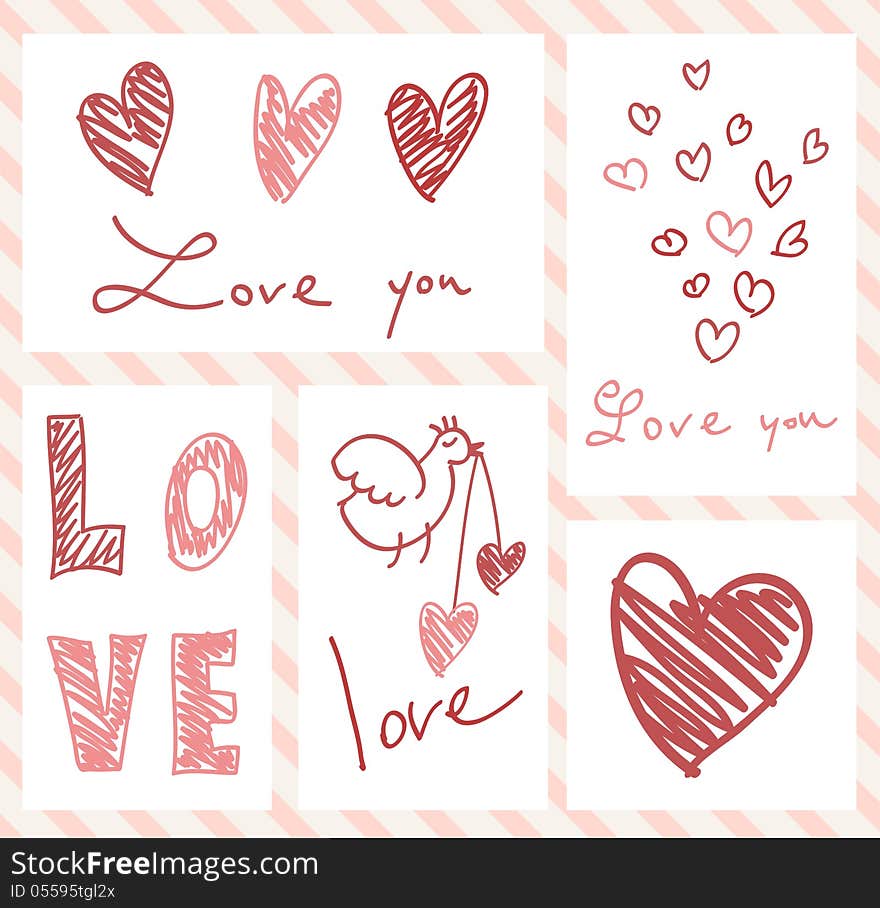 Set of doodle valentine's day cards. Set of doodle valentine's day cards