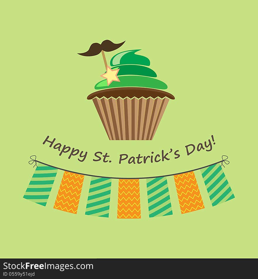 Card for st.patrick`s day with traditional cupcake