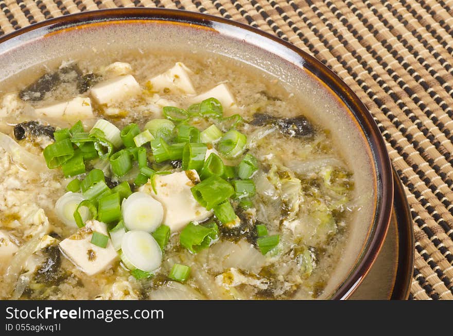 Bowl of tofu soup.