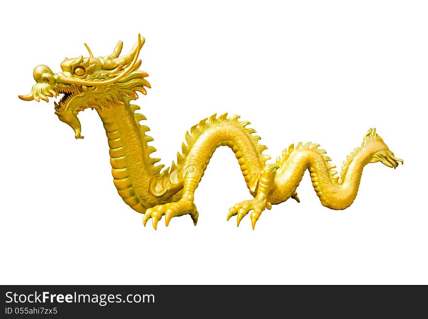 Golden Dragon sculpture with isolate white background