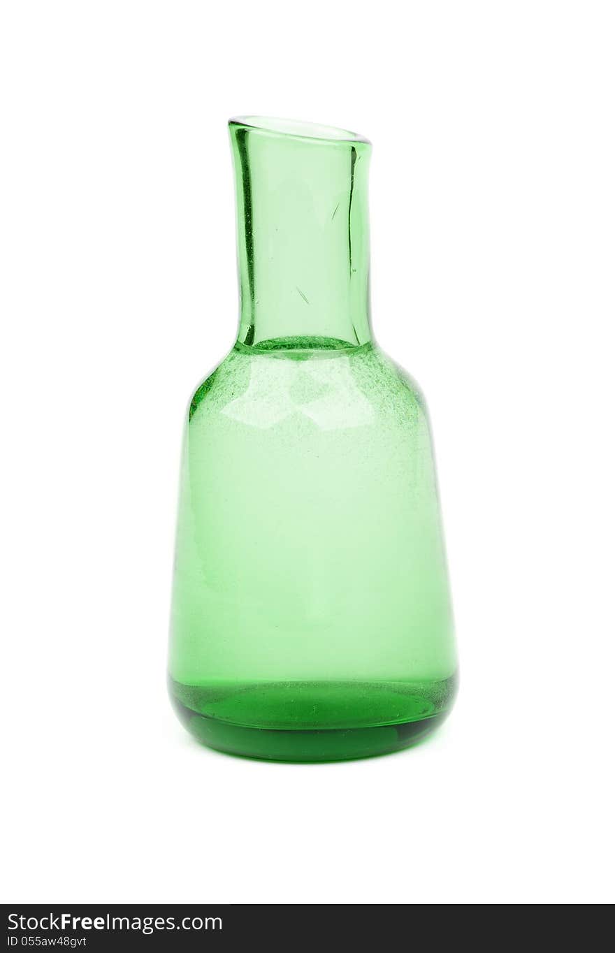 Transparent Green Bottle with Water isolated on white background