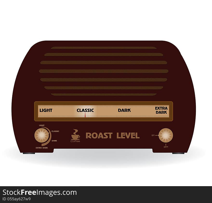 Level of coffee, the radio, roast level. Vector illustration.