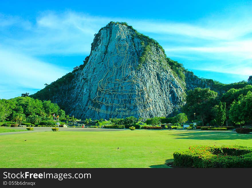 Carved buddha image cliff at Khao Chee Jan