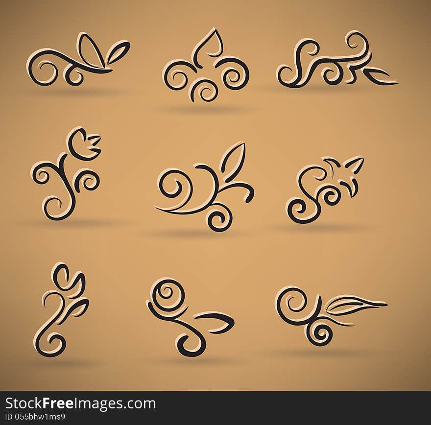 9 vector abstract floral symbols (retro style). 9 vector abstract floral symbols (retro style)