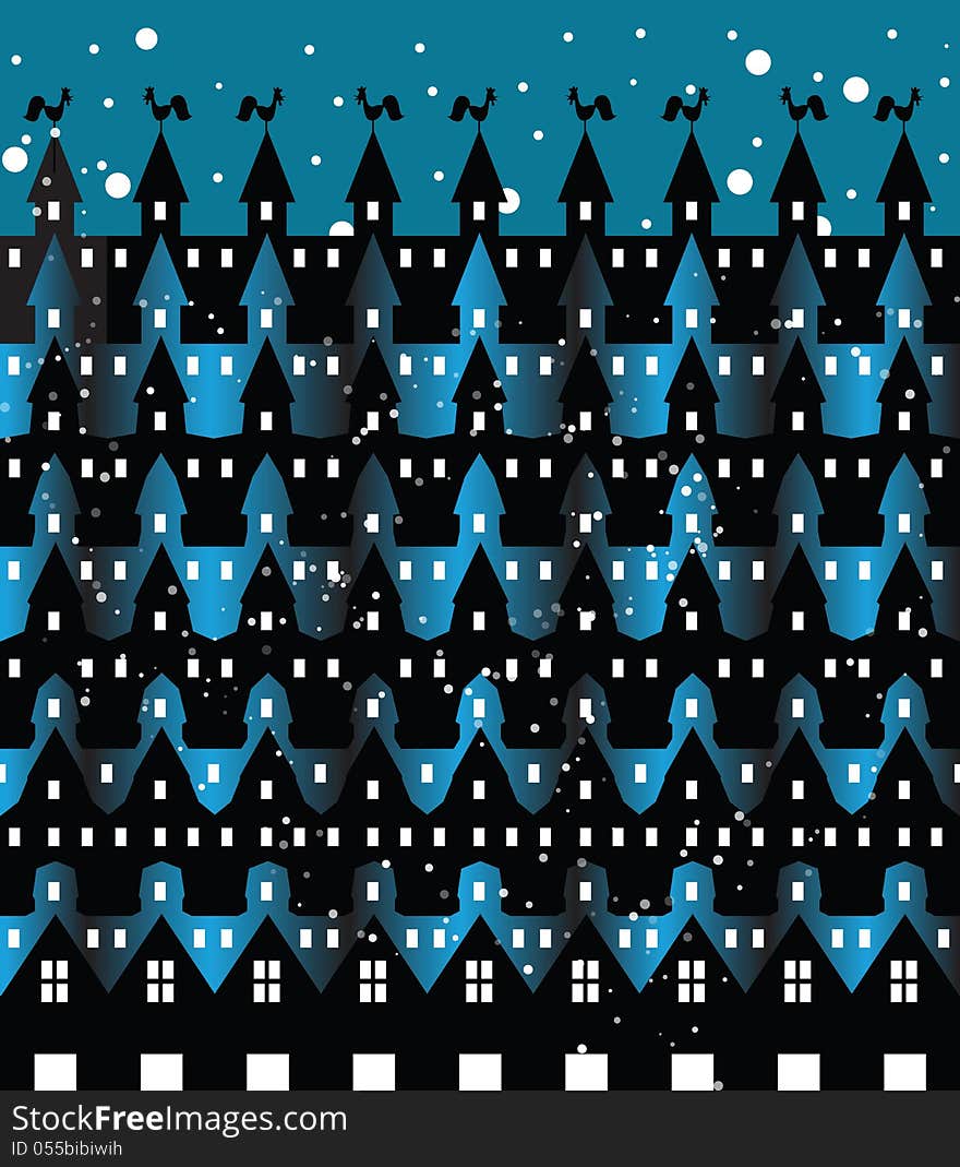 Seamless pattern with retro styled houses.