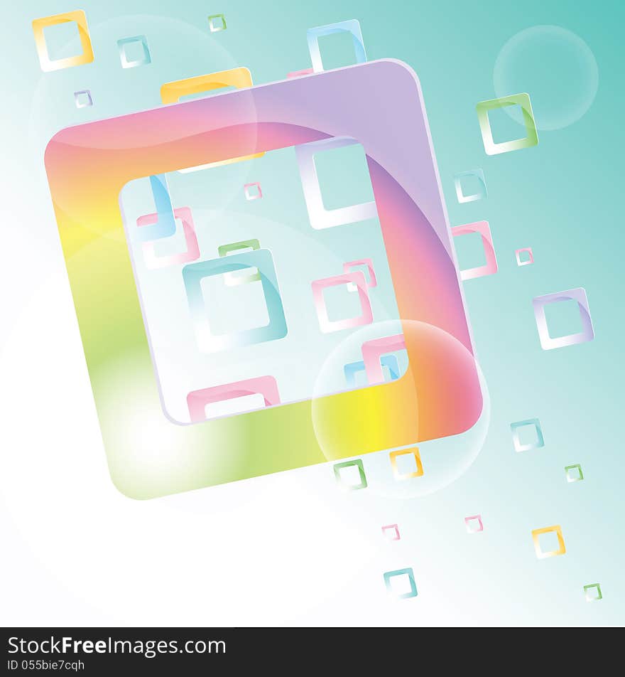 Vector background with colorful squares. Shiny round corner squares flying Trendy colors and shapes. EPS10, transparent shapes.