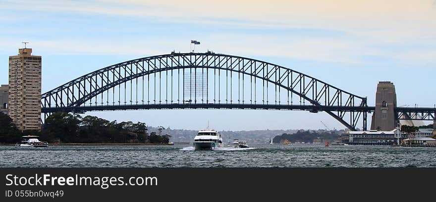 Boats under harbour bridge