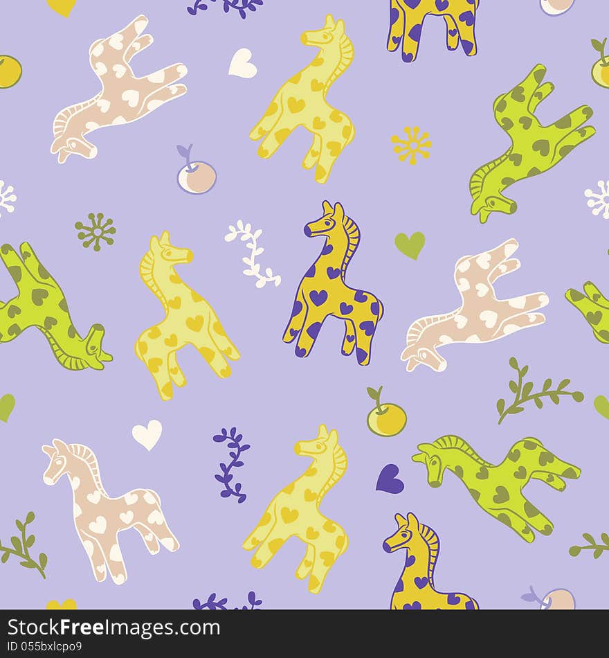 Baby seamless pattern with horse and apple