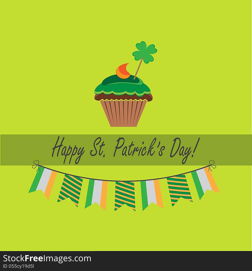 Card for st.patrick`s day with traditional cupcake