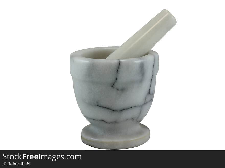 Marble Stupka with pestle on white background