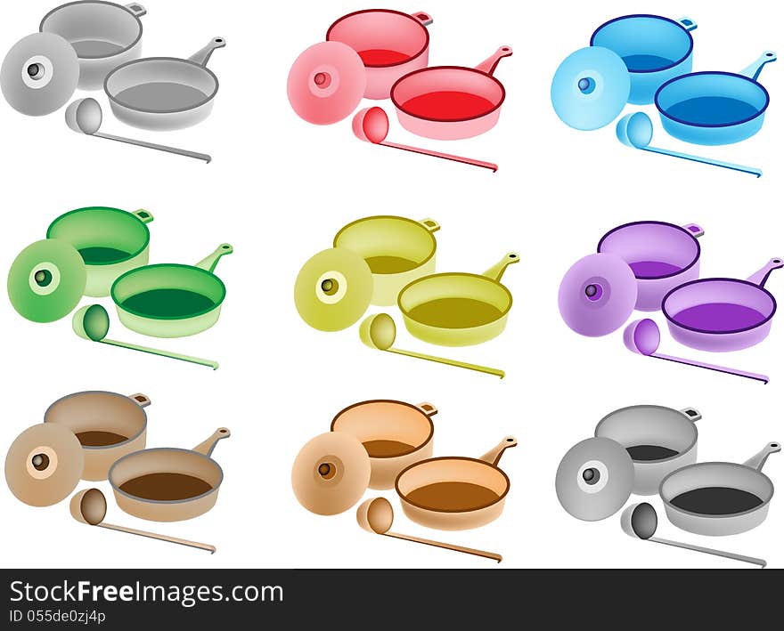 Colorful Illustration Set of Kitchen Utensil Icons