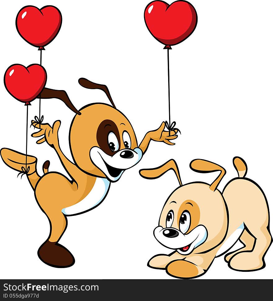 Cute dogs cartoon with valentines balloon