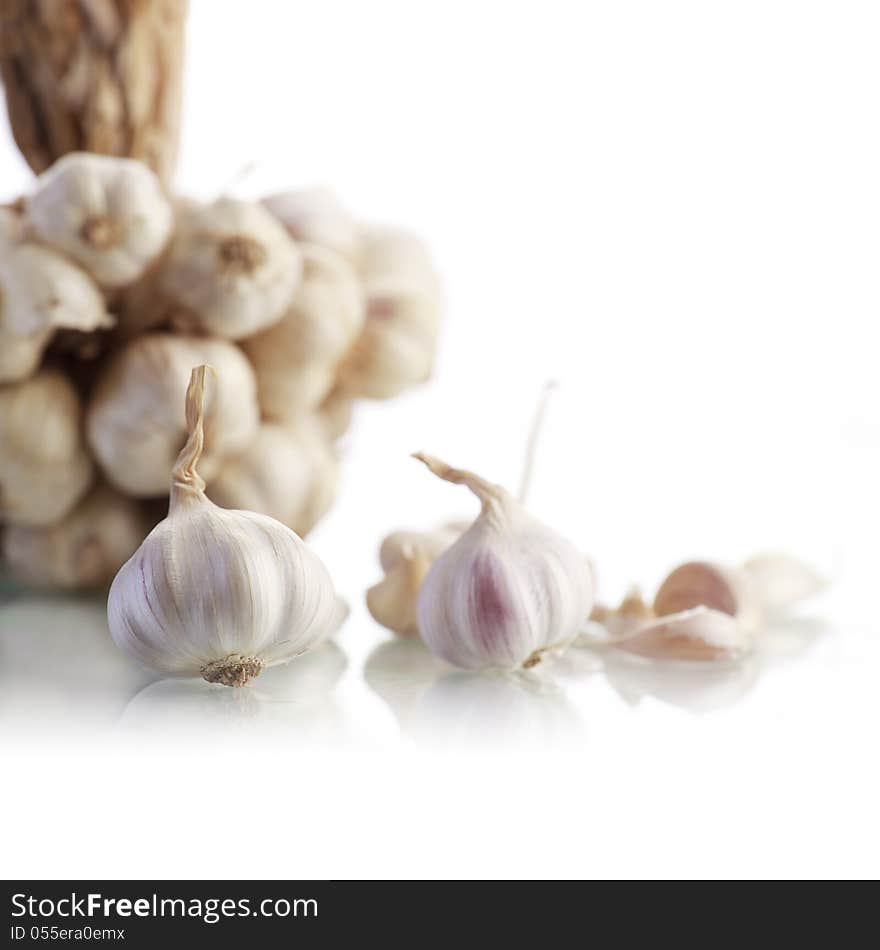 Garlic on white background, Tropical spices