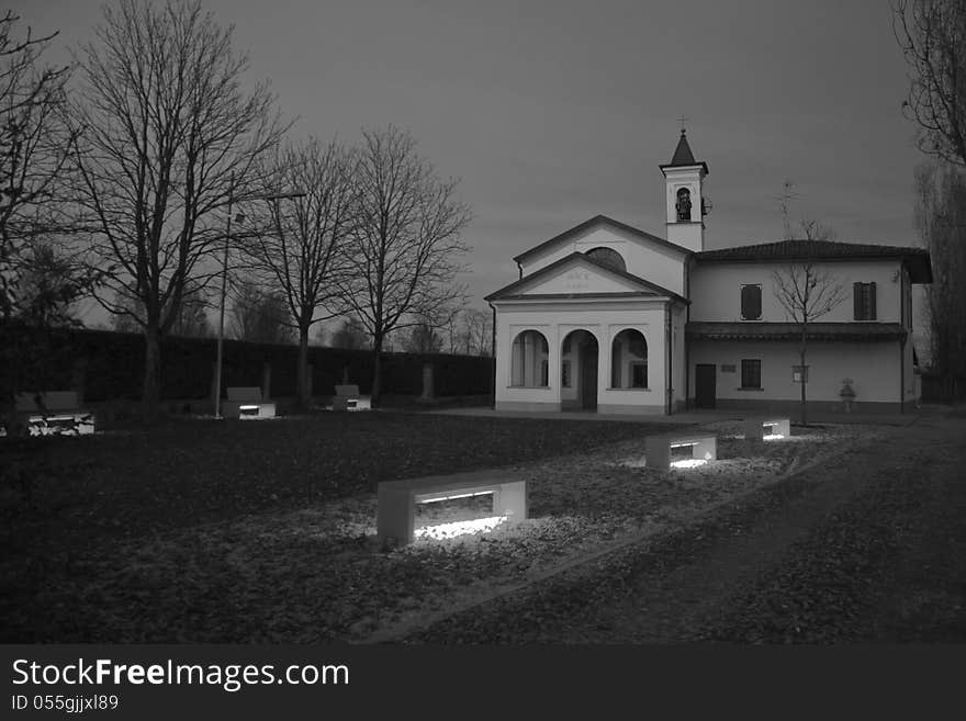 The sanctuary of Madonna delle Quaglie at sunset. The sanctuary of Madonna delle Quaglie at sunset