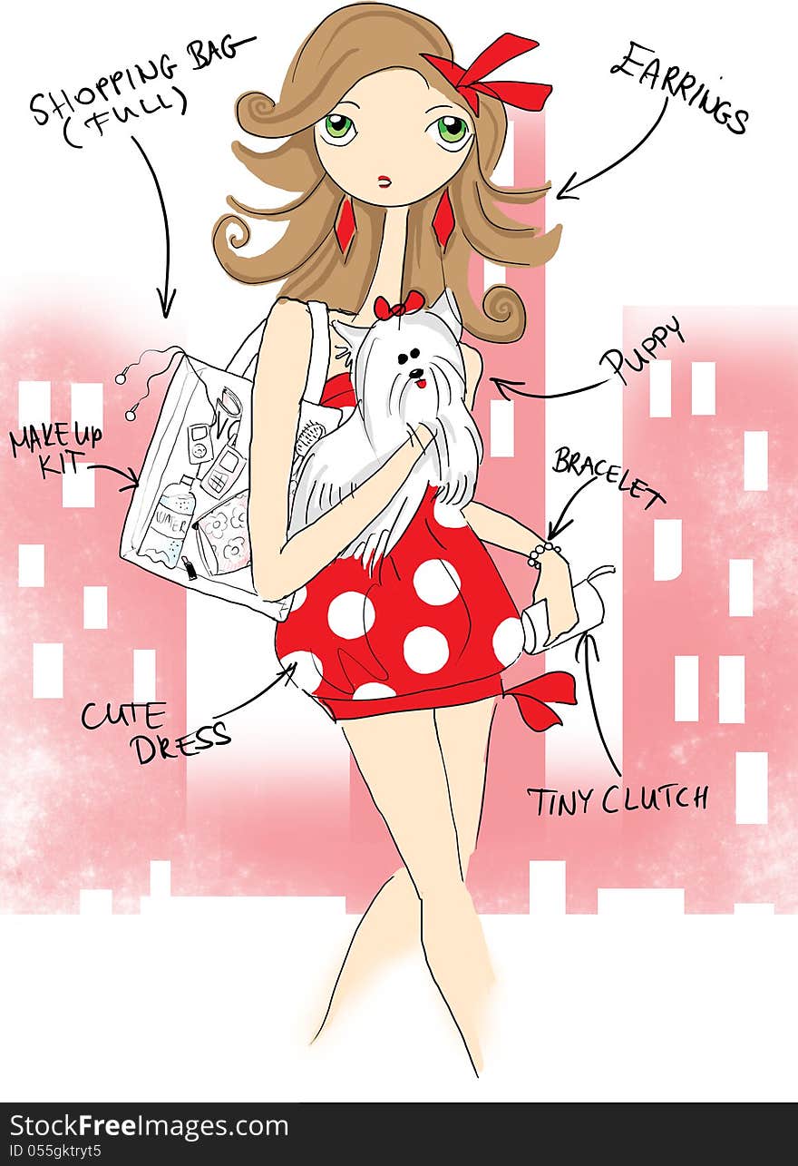 Digital draw. She is a shopaholic girl.