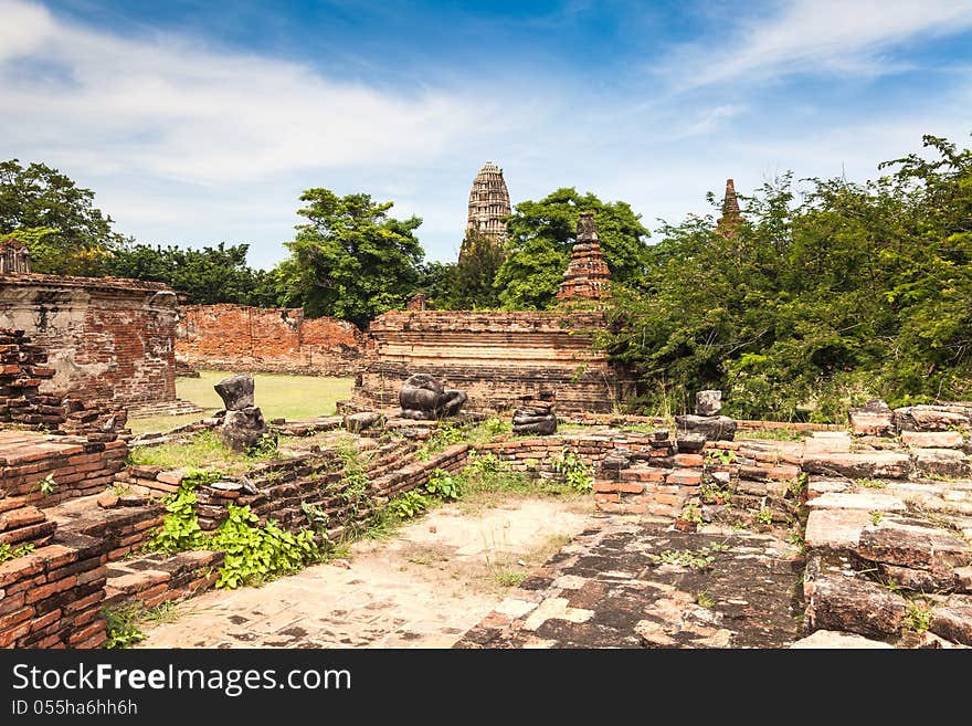 Ancient temple of Ayutthaya,  Wat Mahathat, Thailand.