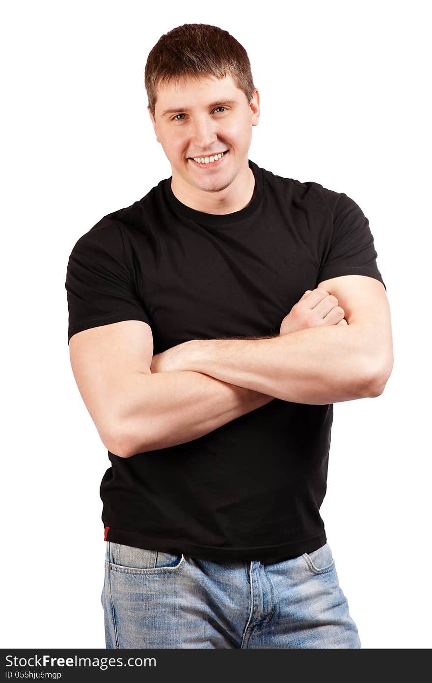 Portrait of the young happy smiling man isolated on a white background