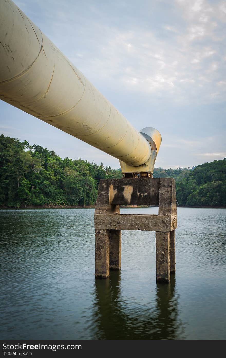 A big metal pipe for removing water from the dam