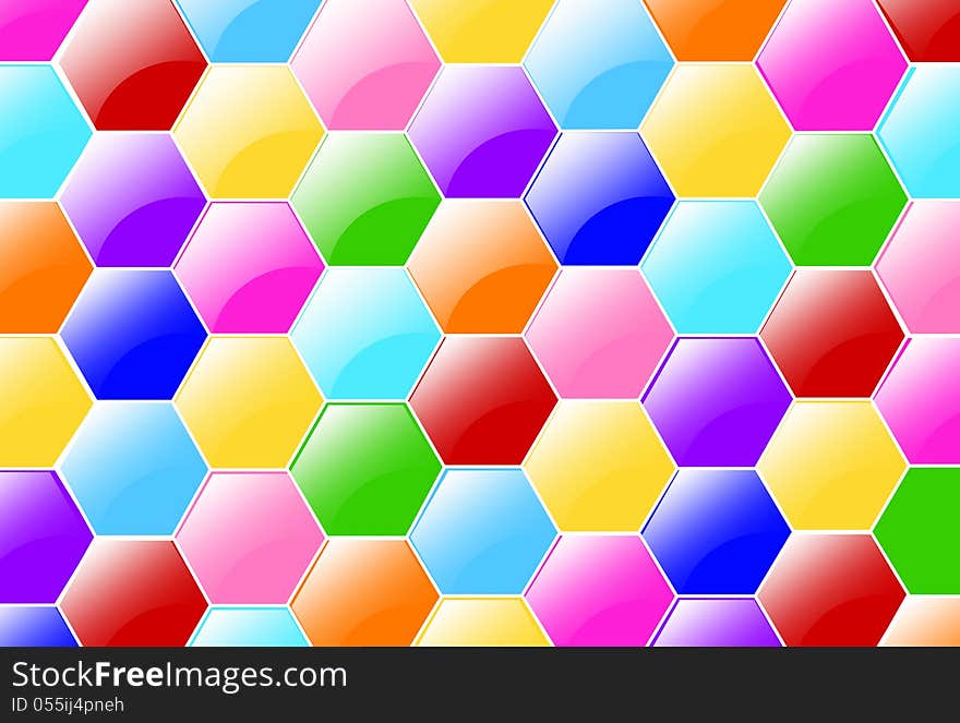 Abstract wallpaper made of glossy colorful hexagons that look like candy. Abstract wallpaper made of glossy colorful hexagons that look like candy.