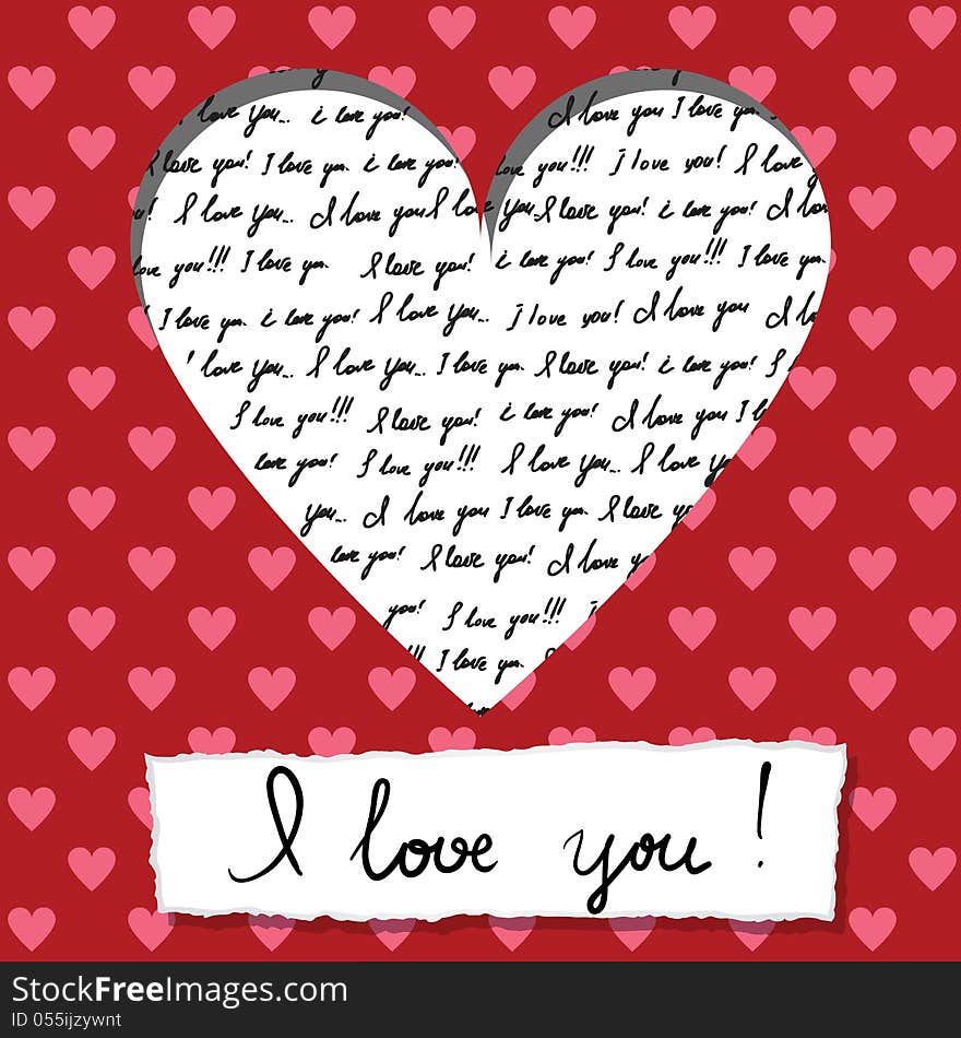 Valentine card with handwritten I love you