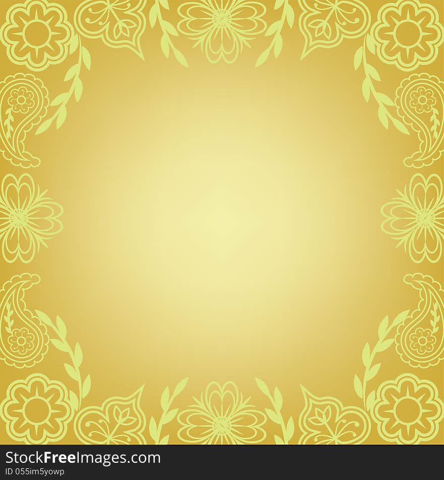 Floral frame, summer yellow background