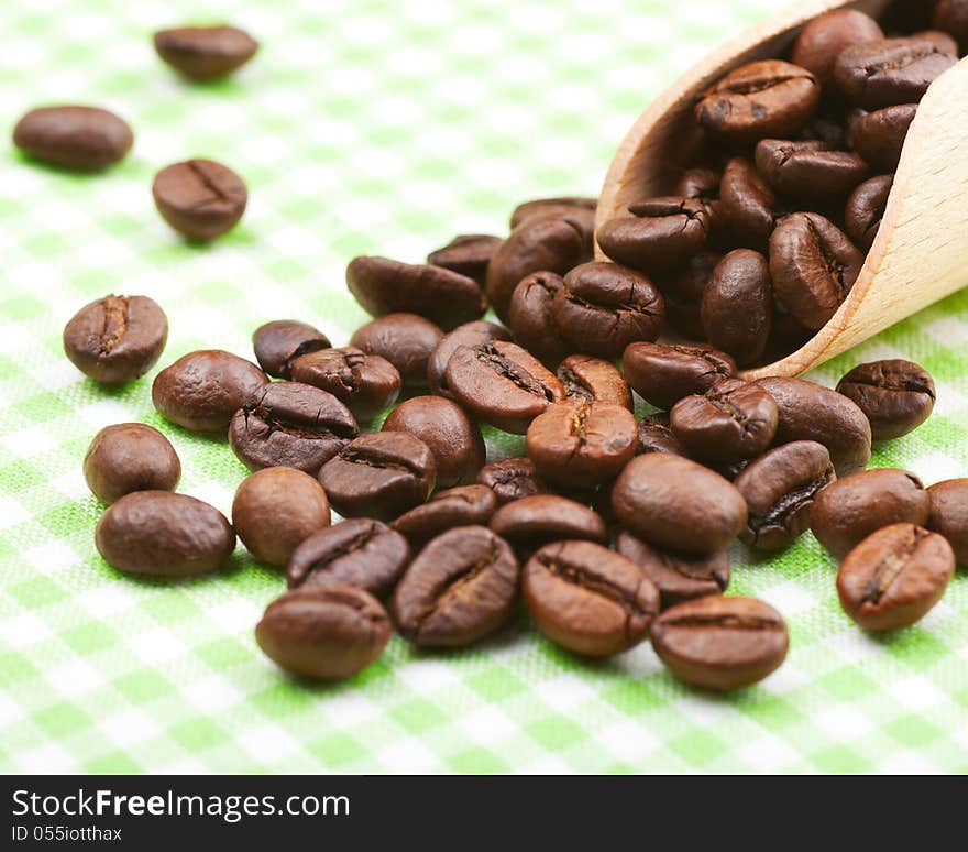 Coffee beans on kitchen table