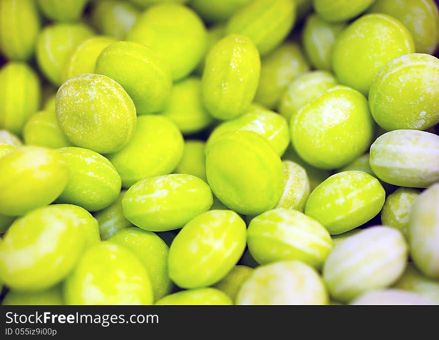 Close up of green candy, shallow depth of field