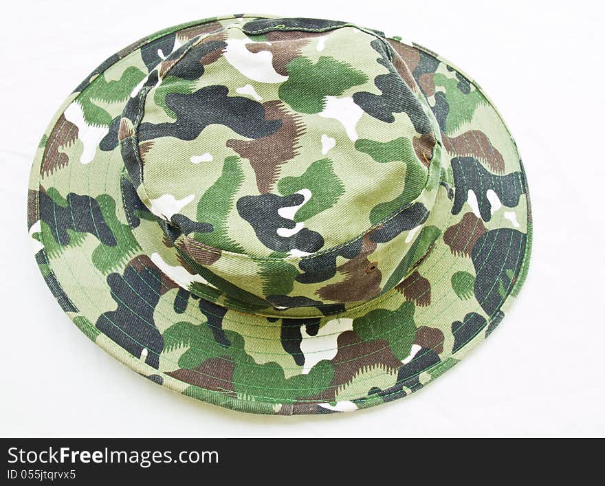 Top view of camouflage hat isolated on white background