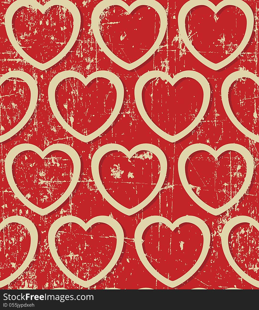 Light beige hearts on grunge background, seamless pattern. Light beige hearts on grunge background, seamless pattern