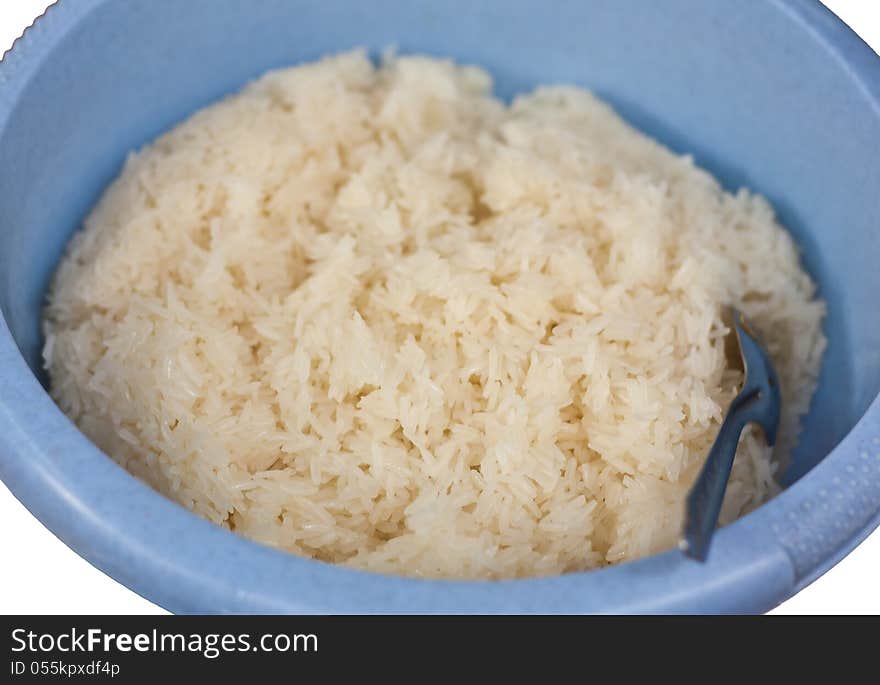 Lump of sticky-rice in plastic bowl